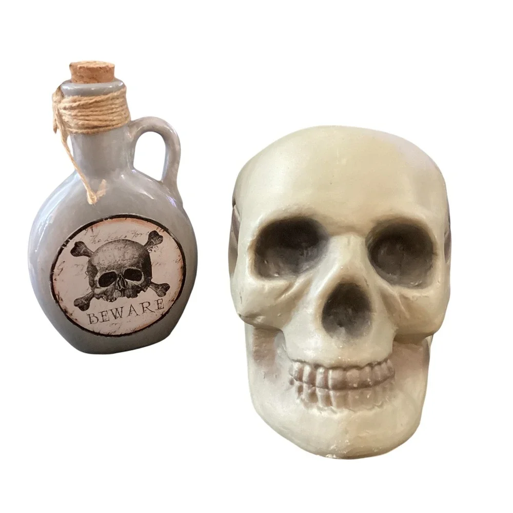 Halloween Decor Bundle Skull and Beware Poison Jug Potion Bottle Set
